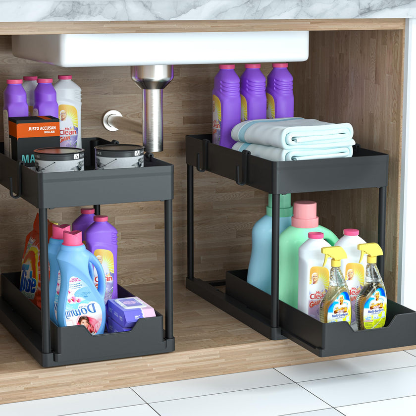 2-PACK Under Sink Organizers and Storage with Sliding Drawer, 2-Tier Bathroom Under Sink Shelf Rack,Multi-Functional Cabinet Storage Space Saver For Kitchen/Bathroom/Bedroom/Office. 🍁 All In One Marketplace Canada