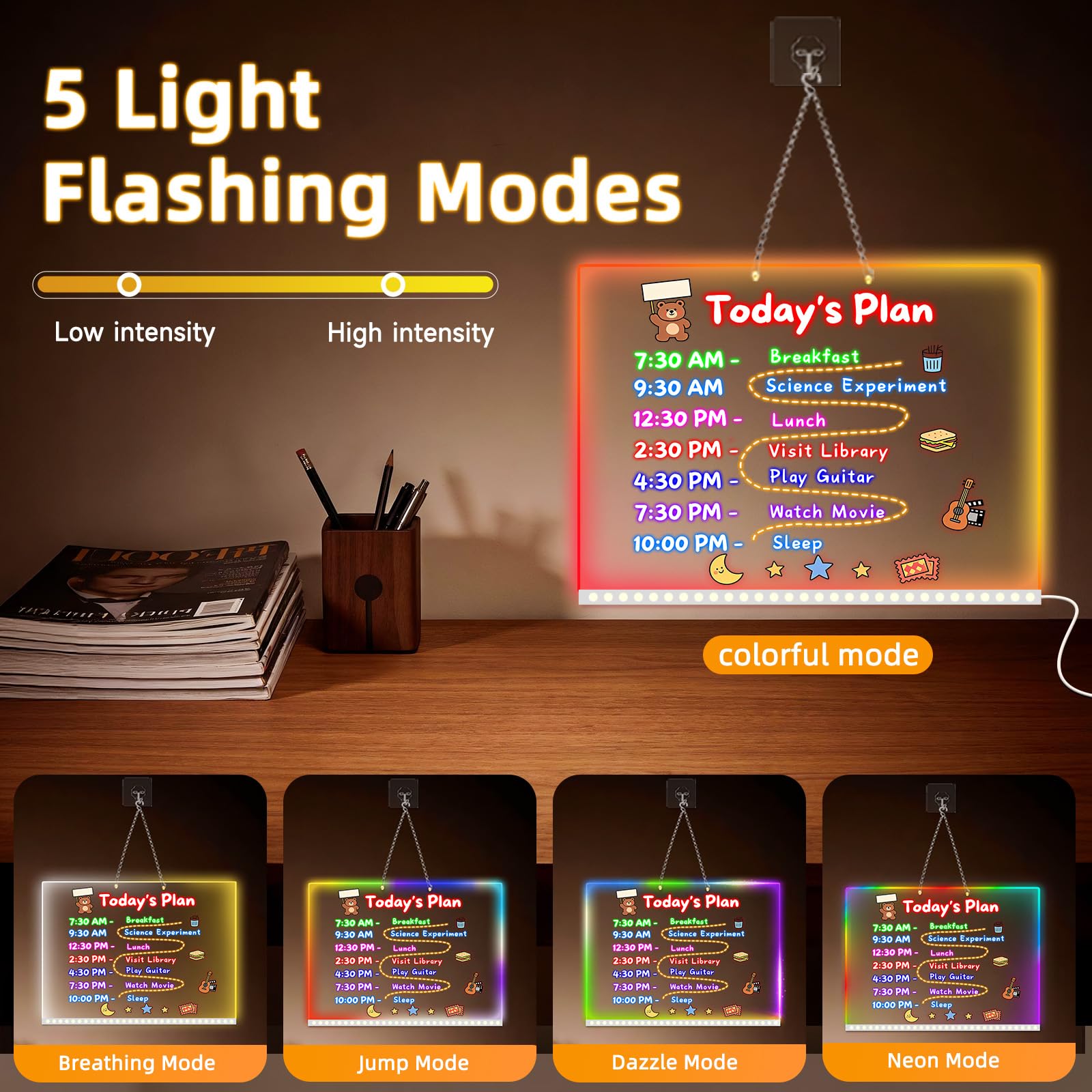 13.7x10 LumiBoard LED Drawing Board for Kids with 13 Light Effect,Acrylic Dry Erase Board Doodle Glow Board for Kids,Glow Art Drawing Gift for Girls Teens(7 Markers+Adaper 🍁 All In One Marketplace Canada
