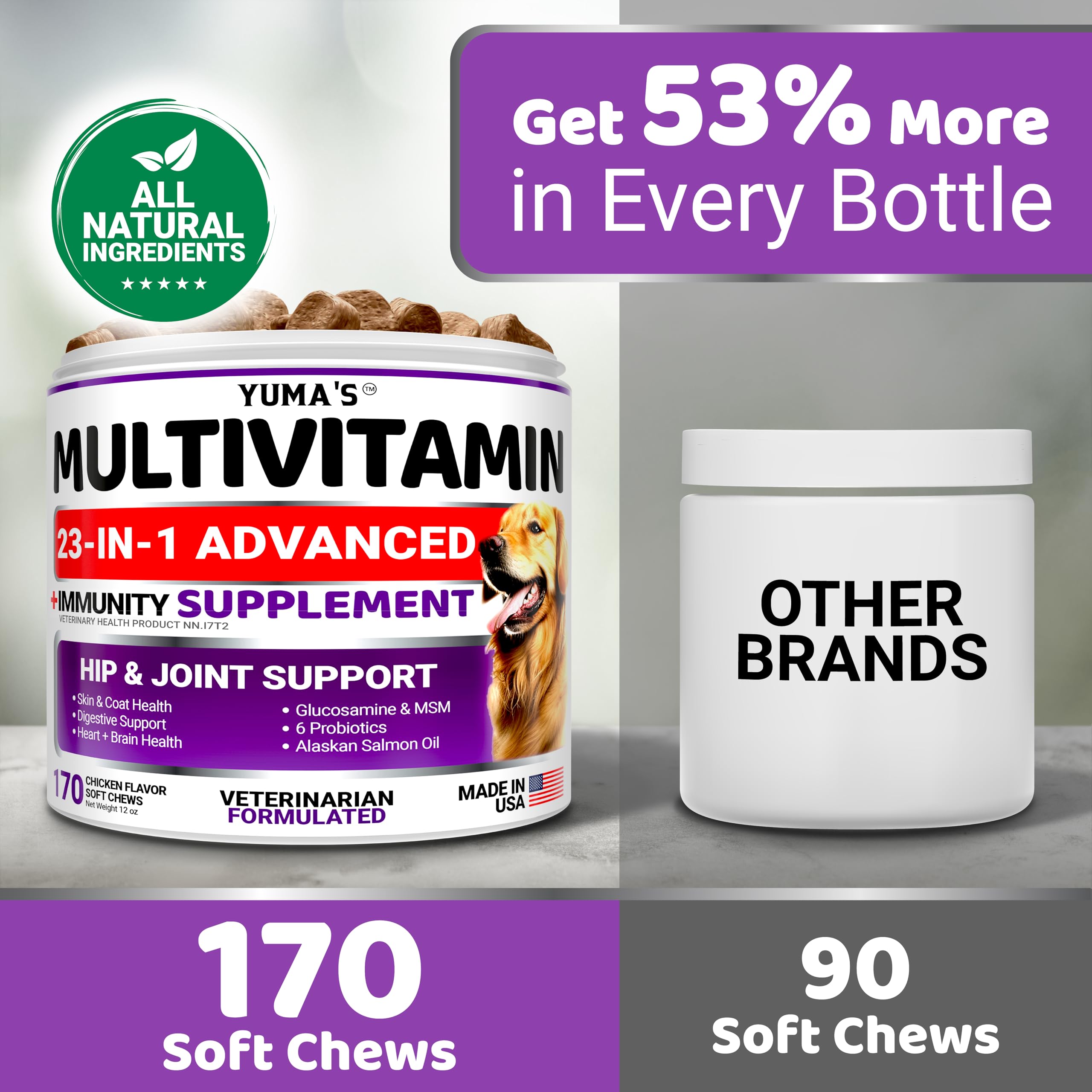 Dog Multivitamin Chewable with Glucosamine - 170 Chews - Dog Vitamins and Supplements 23 in 1 - Senior & Puppy Multivitamin for Dogs - Hip & Joint Support - Immune Health, Skin, Digestion 🍁 All In One Marketplace Canada