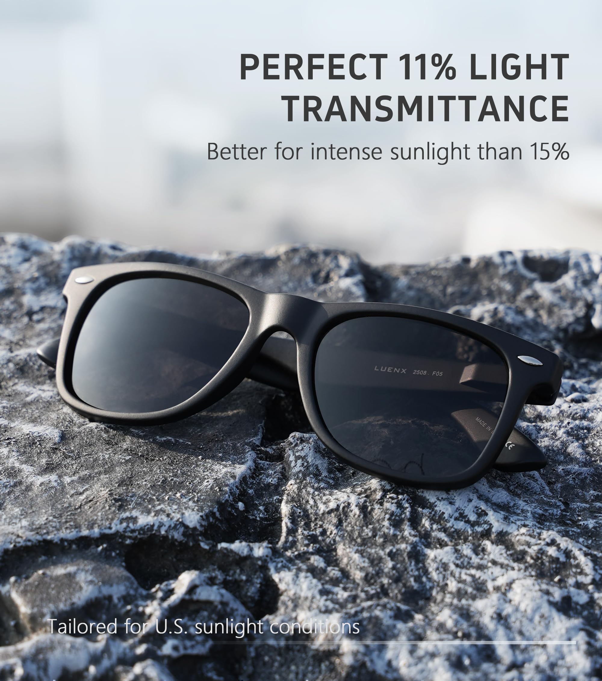 LUENX Polarized Sunglasses for Men Women UV400 Protection Non-mirrored Black Lens Matte Black Square Frame 54MM 🍁 All In One Marketplace Canada