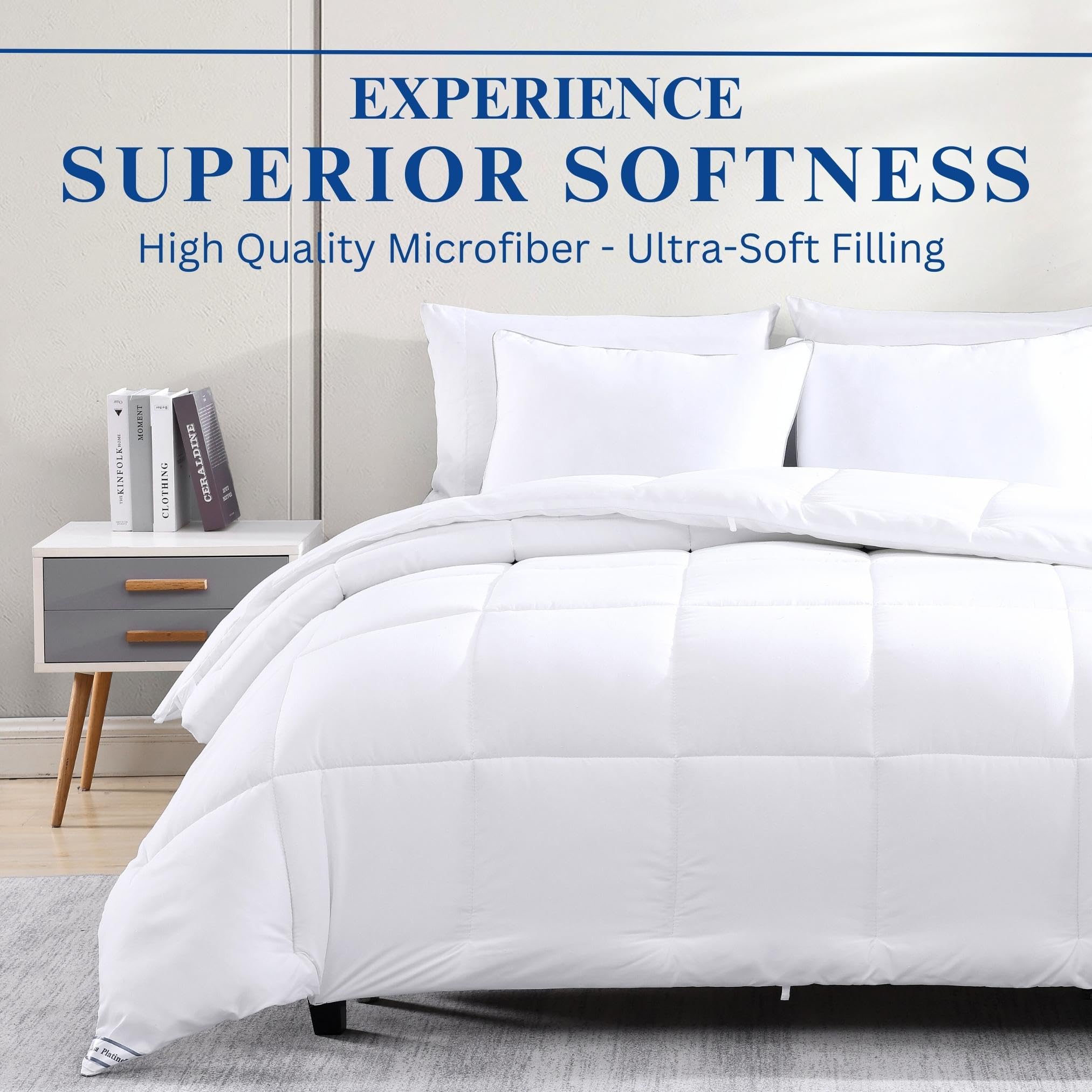 Comforter Twin Size Goose Down Alternative Microfiber Quilted Solid Comforter/Duvet Insert - Ultra Soft Hypoallergenic Bedding - Medium Warmth for All Seasons Twin Comforter - White 🍁 All In One Marketplace Canada