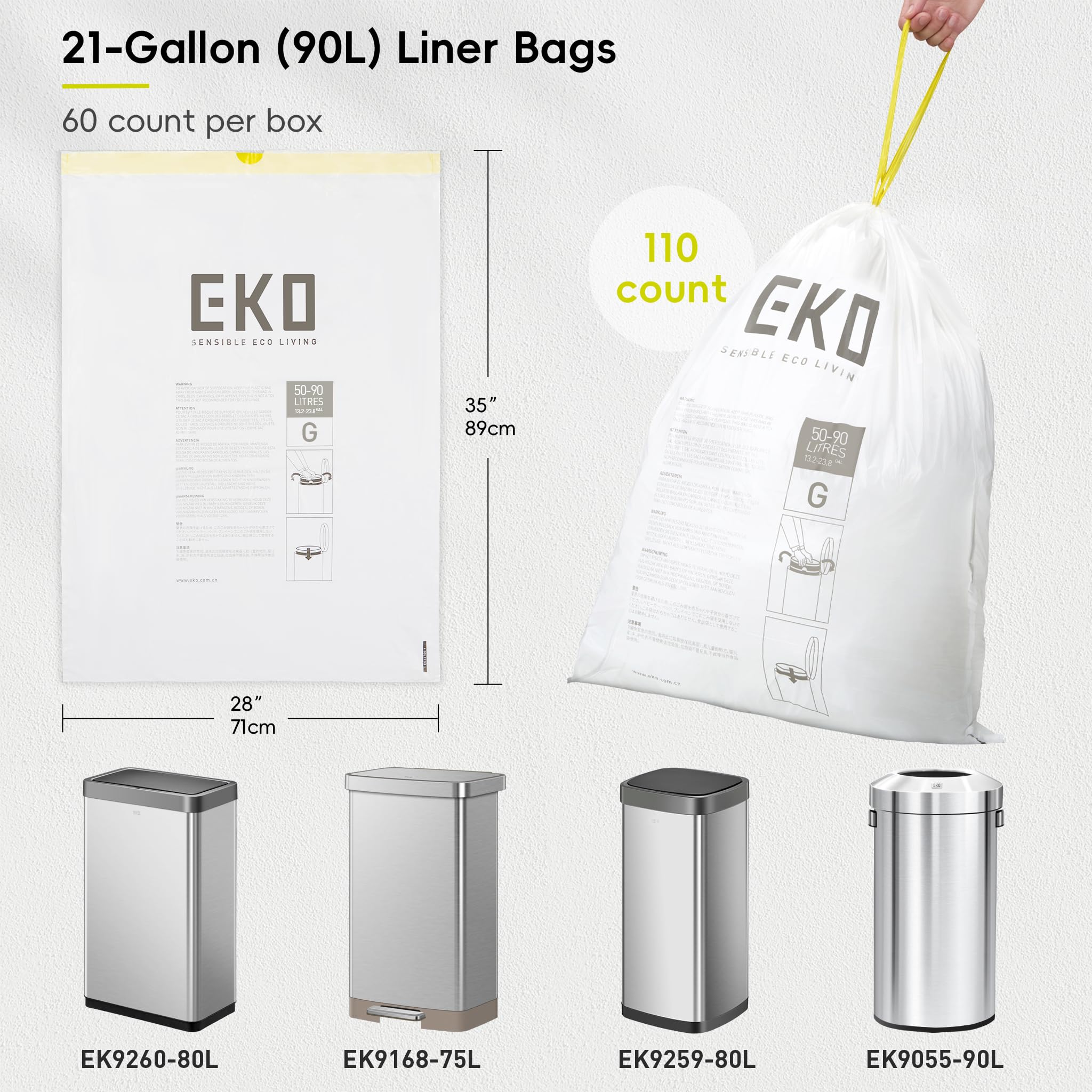EKO Easy-Dispense Roll of 60 Count Extra-Strong Drawstring Kitchen Trash Bags - 21 Gallon Garbage Bags (79.5L) 1 Pack, Code G 🍁 All In One Marketplace Canada