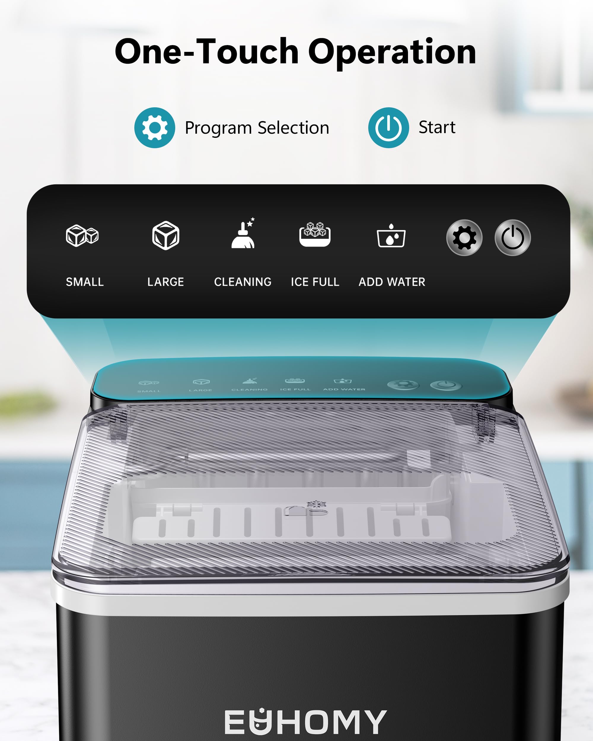 EUHOMY Countertop Ice Maker, 26.5 lbs/24H Portable Ice Machine with Ice Scoop & Basket, Fast 6-10 Mins Ice Making, 2 Ice Sizes, Ideal for Home, Kitchen, RV, Party 🍁 All In One Marketplace Canada