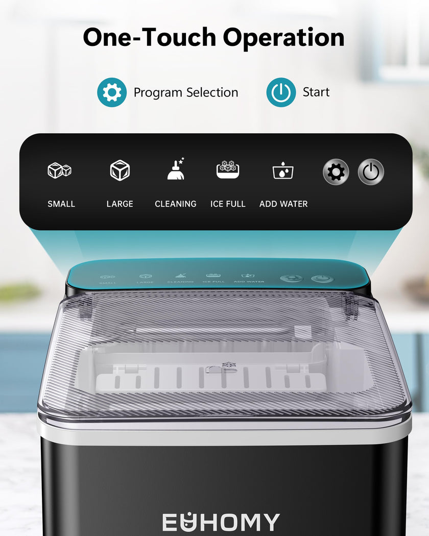 EUHOMY Countertop Ice Maker, 26.5 lbs/24H Portable Ice Machine with Ice Scoop & Basket, Fast 6-10 Mins Ice Making, 2 Ice Sizes, Ideal for Home, Kitchen, RV, Party 🍁 All In One Marketplace Canada