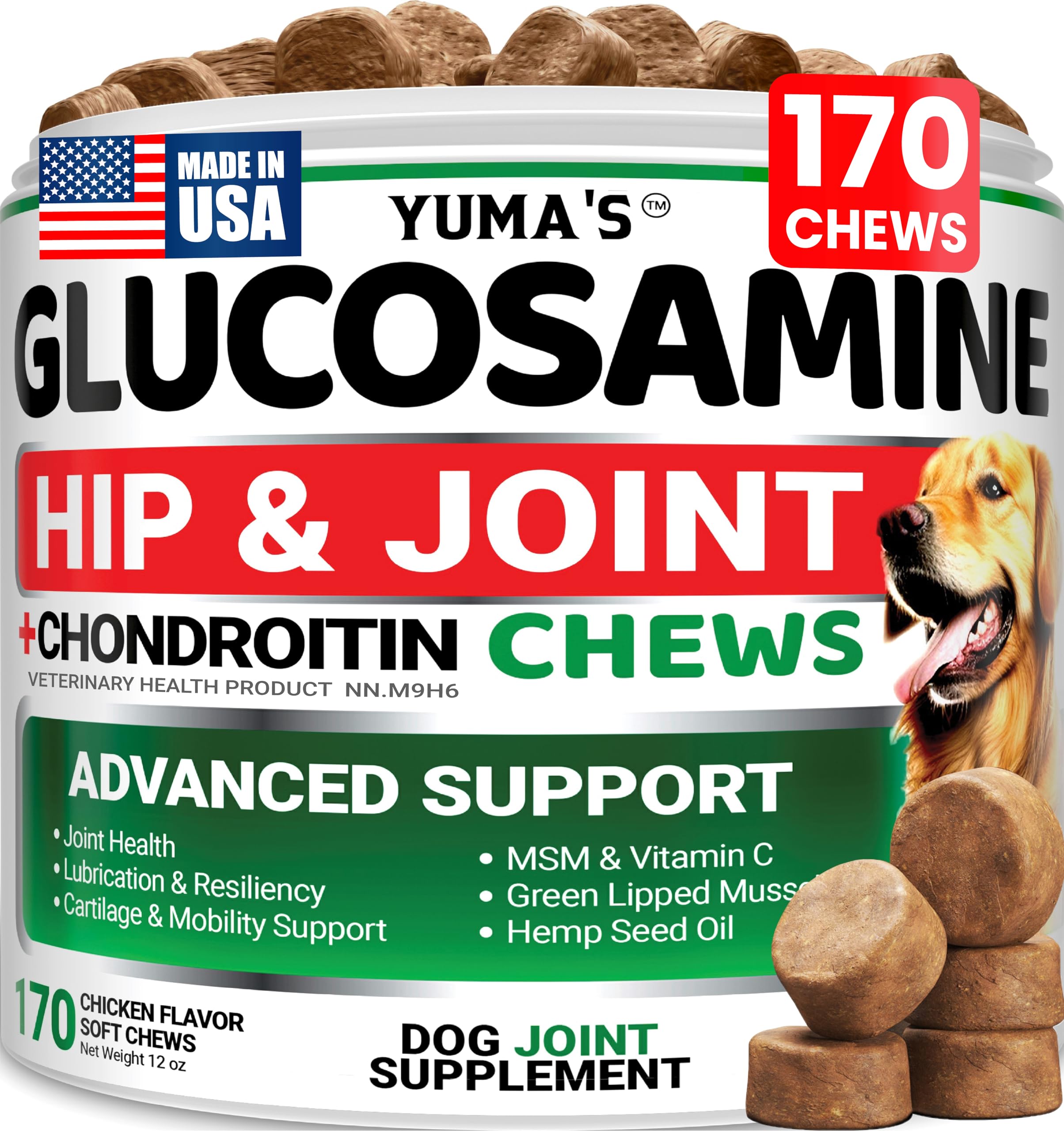 Glucosamine for Dogs - 170 Chews - Hip and Joint Supplement for Dogs - Glucosamine Chondroitin Chews - Joint Pain Relief Supplement with MSM - Advanced Health - Mobility Support - Made in USA 🍁 All In One Marketplace Canada