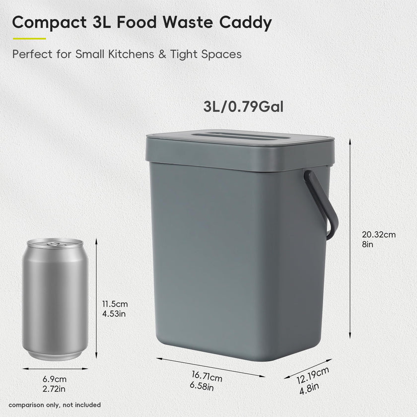 EKO Puro Mini Wall-Mounted Trash Can with Lid, Indoor Food Waste Compost Bucket, 0.79 Gal / 3L Small Hanging Trash Can for Kitchen (Grey) 🍁 All In One Marketplace Canada