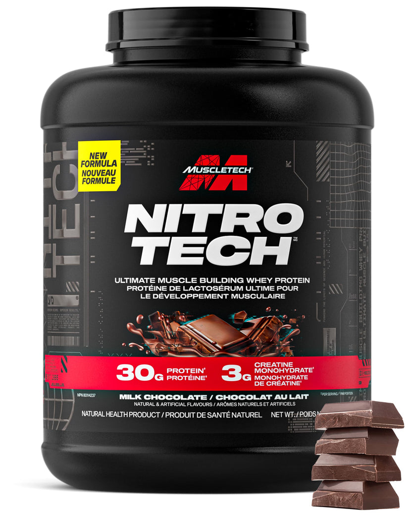 Muscletech Whey Protein Powder - Nitro-Tech Ultimate Muscle Building Formula with Whey Protein Isolate & Peptides - 30g of Protein, 3g of Creatine & 6.8g of BCAA - Milk Chocolate, 5 Pound (Pack of 1) 🍁 All In One Marketplace Canada