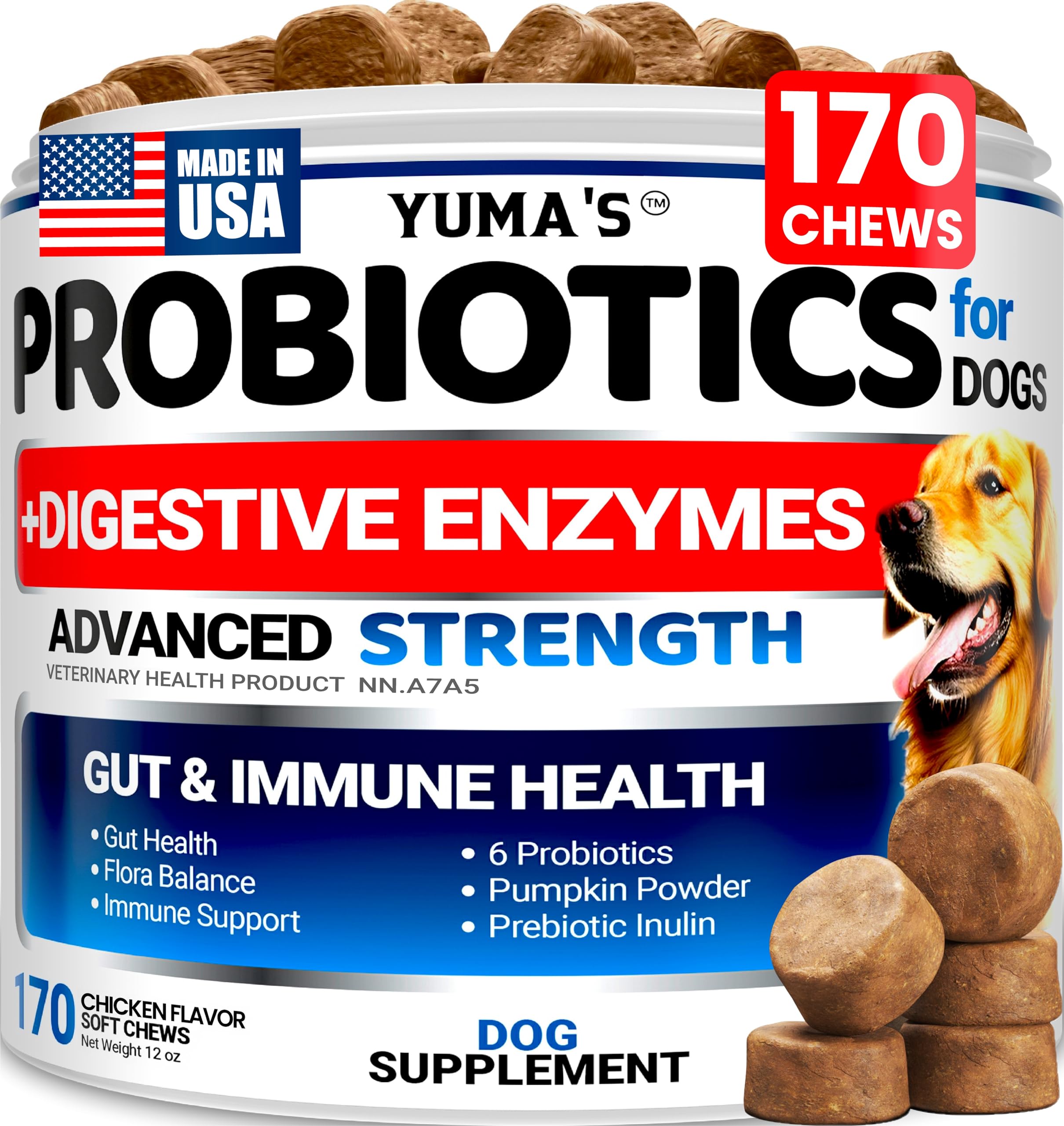 Probiotics for Dogs - 170 Chews - Helps Relieve Diarrhea, Gas & Allergies, Constipation - Dog Probiotics - Digestive & Immune Support - Prebiotics & Digestive Enzymes - Gut Health Chewable Supplement 🍁 All In One Marketplace Canada