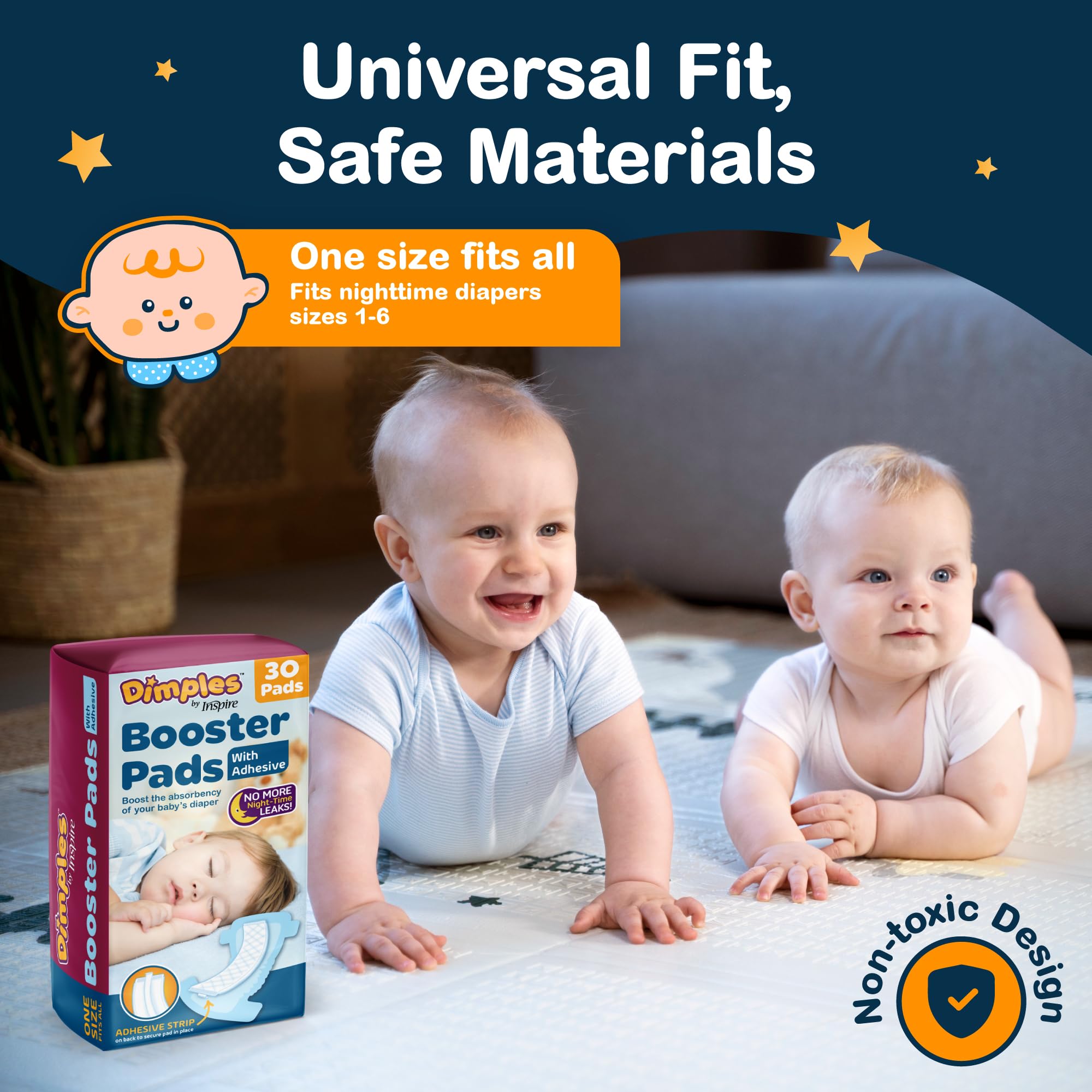 Inspire Dimples Booster Pads, Baby Diaper Doubler with Adhesive - Boosts Diaper Absorbency - No More leaks 30 Count (with Adhesive for Secure Fit) (30 Count) 🍁 All In One Marketplace Canada
