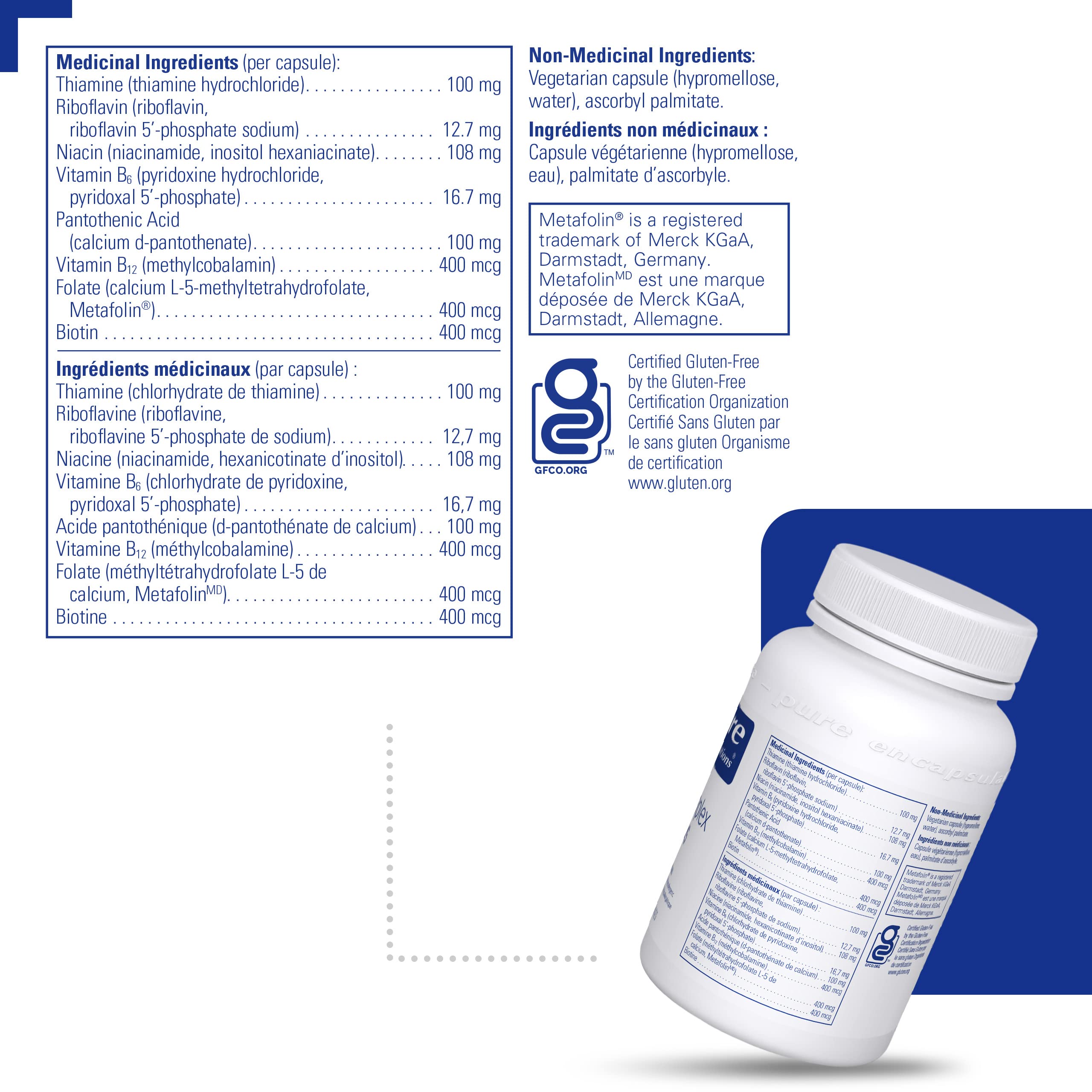 Pure Encapsulations B-Complex Plus - B Vitamins Supplement to Support Neurological Health, Cardiovascular Health & Energy Levels* - With Vitamin B12 & More - 120 Capsules 🍁 All In One Marketplace Canada