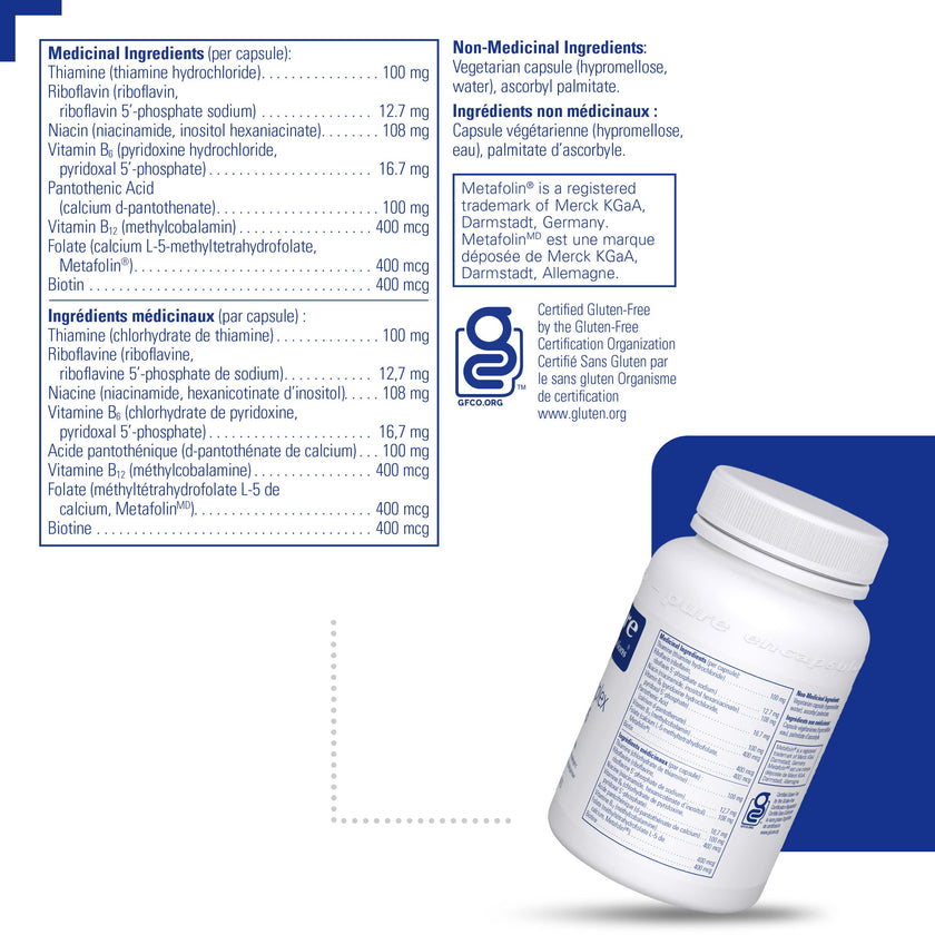 Pure Encapsulations B-Complex Plus - B Vitamins Supplement to Support Neurological Health, Cardiovascular Health & Energy Levels* - With Vitamin B12 & More - 120 Capsules 🍁 All In One Marketplace Canada