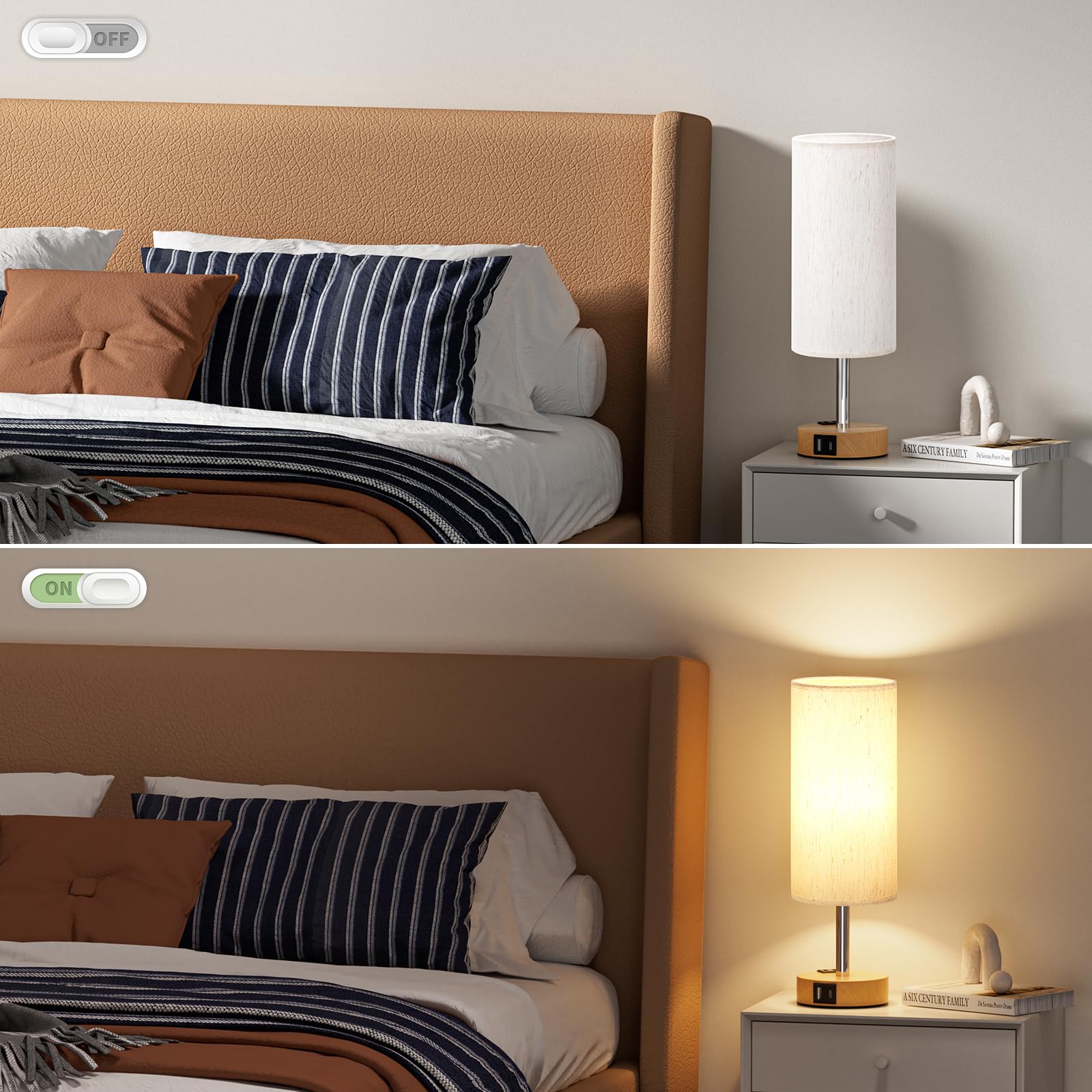 Table Lamp for Bedroom Set of 2 - Touch 3 Way Dimmable Bedside Lamps with USB C and A Ports, Night Lamp for Nightstand with AC Outlet, Desk Lamps for Living Room, Reading Room, Kids Room, Office 🍁 All In One Marketplace Canada