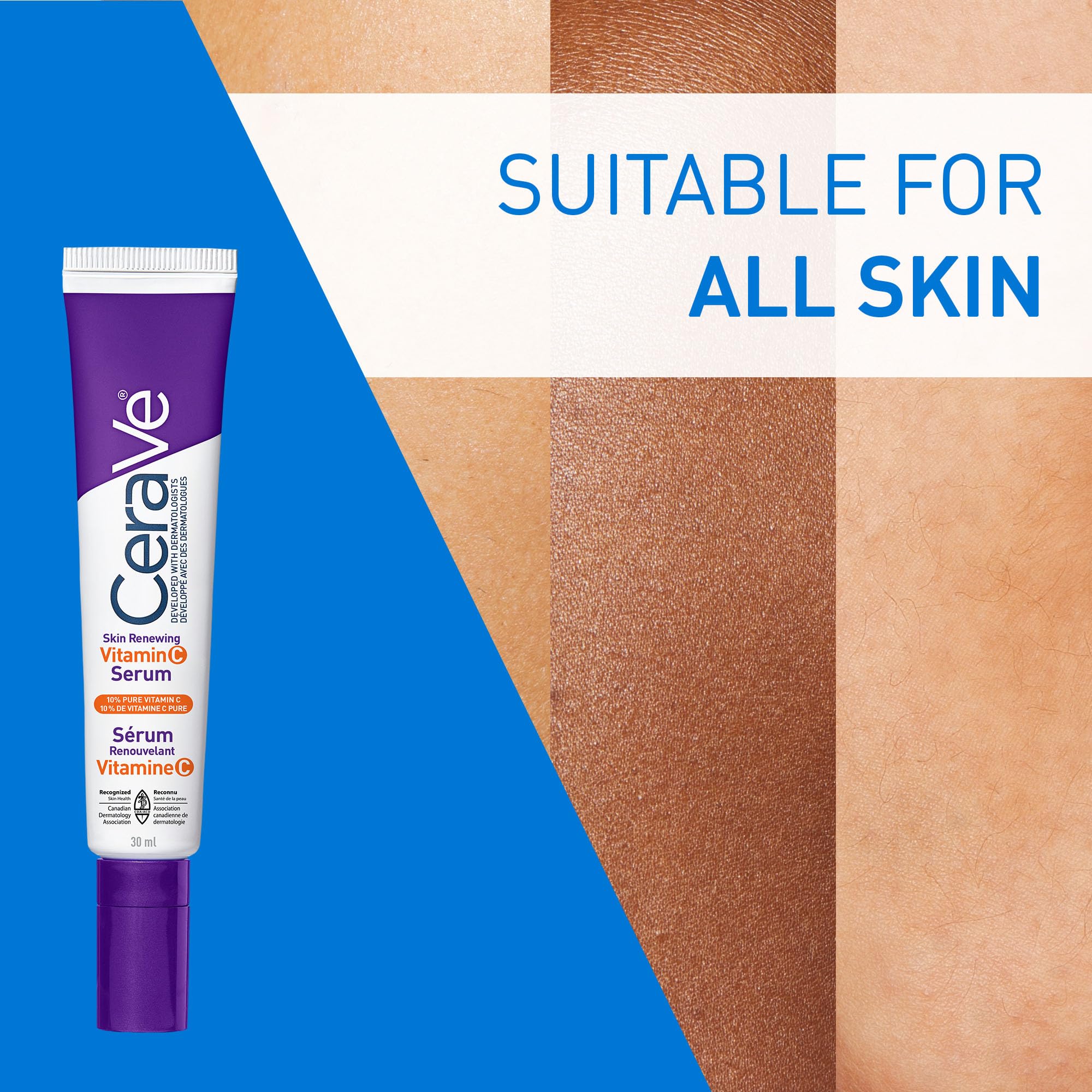 CeraVe Vitamin C Serum with Hyaluronic Acid, Ceramides & Vitamin B5, Skin Renewing 10% Pure Vitamin C Serum for Face, Reduces the Look of Dark Spots, Fragrance Free, Developed with Dermatologists, 30mL 🍁 All In One Marketplace Canada
