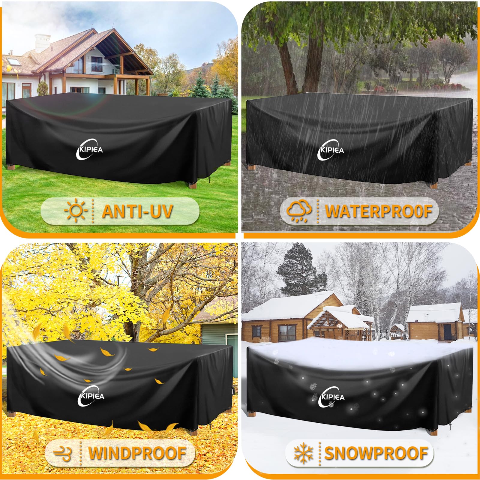 Kipiea Rectangular Patio Furniture Cover, Outdoor Table Chair Set Covers, Waterproof&Anti-UV General Seat Cover,98
