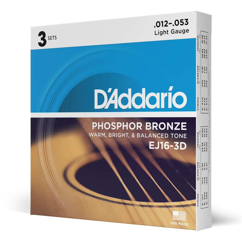 D'Addario EJ16 Phosphor Bronze Acoustic Guitars Strings 3 Pack - Light 12-53 🍁 All In One Marketplace Canada