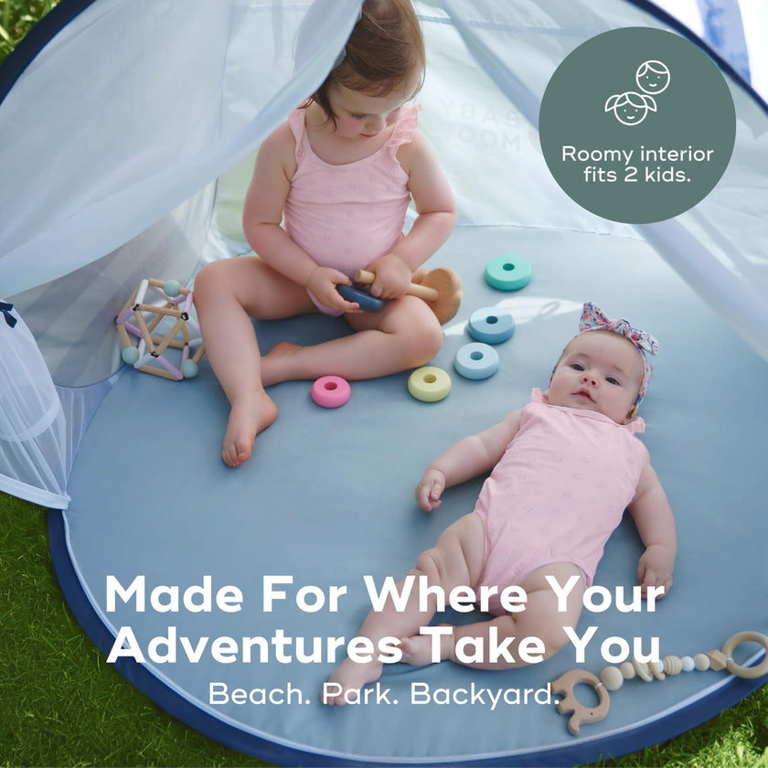 Babymoov Anti-UV Baby & Toddler Beach Tent, Pop-Up Sun Shade Shelter with UPF 50+ Protection, Portable Outdoor Canopy, Ventilated Shade, Floor Mat & Carry Bag, Marine 🍁 All In One Marketplace Canada