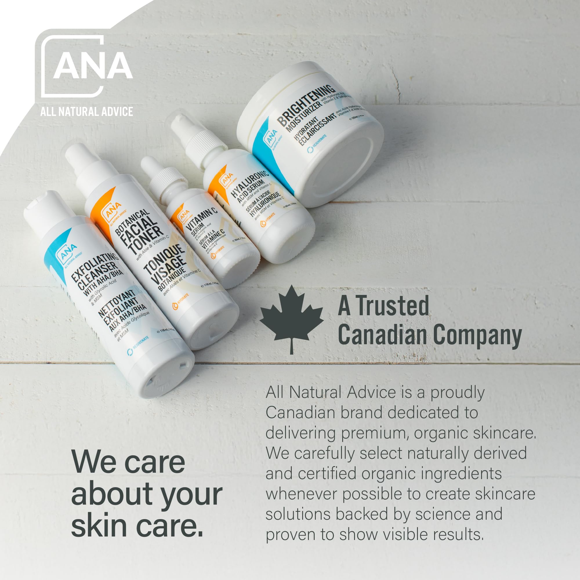 All Natural Advice Vitamin C Serum 60mL | 20% Vitamin C Face Serum Solution with Organic Botanicals, Hyaluronic Acid & Vitamin E | UV-Shielding Glass Bottle, Spray & Dropper | Canadian Skin Care 🍁 All In One Marketplace Canada