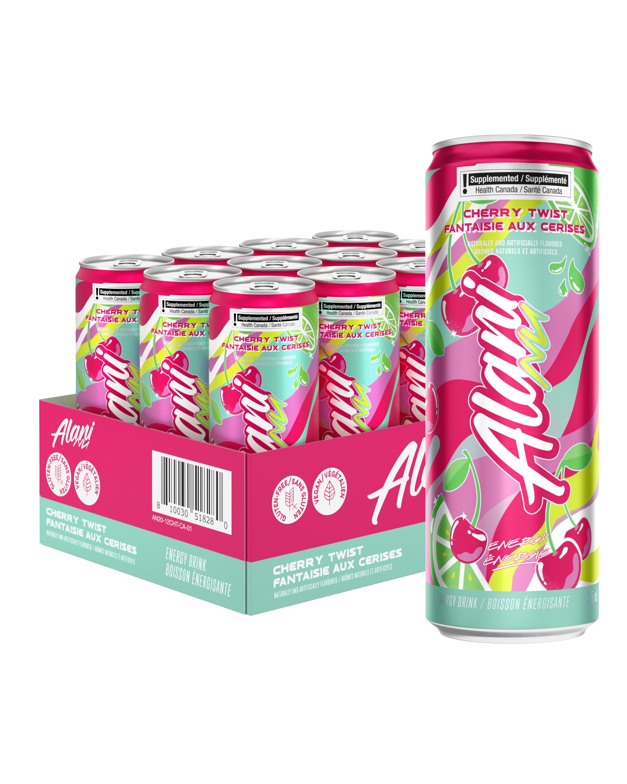Alani Nu CHERRY TWIST Sugar-Free, Low Calorie Energy Drinks | 140mg Caffeine | Zero Sugar | 15 Calories or Less | 355 mL Cans (12 Pack) 🍁 All In One Marketplace Canada