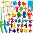 CozyBomB Magnetic Fishing Pool Toys Game for Kids - Water Table Bath-tub Kiddie Party Toy with Pole Rod Net Plastic Floating Fish Toddler Color Ocean Sea Animals Birthday Gift Age 3 4 5 6 Year Old 🍁 All In One Marketplace Canada