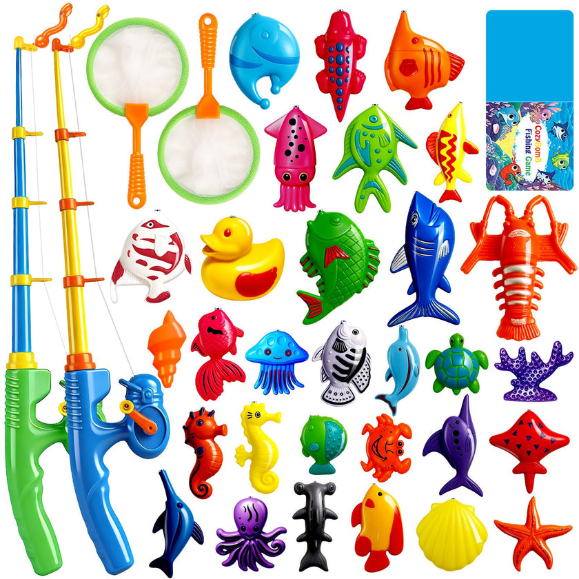 CozyBomB Magnetic Fishing Pool Toys Game for Kids - Water Table Bath-tub Kiddie Party Toy with Pole Rod Net Plastic Floating Fish Toddler Color Ocean Sea Animals Birthday Gift Age 3 4 5 6 Year Old 🍁 All In One Marketplace Canada