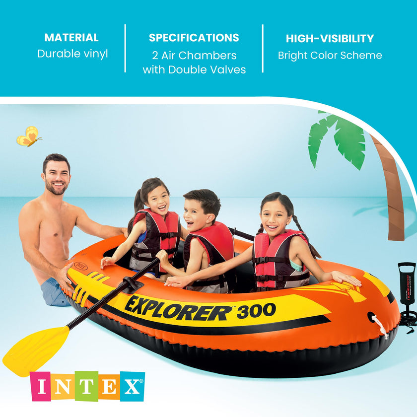 INTEX 58332EP Explorer 300 Inflatable Boat Set: Includes Deluxe Boat Oars and Mini Hand Pump – Dual Air Chambers – Grab Rope – 3-Person – 410lb Weight Capacity 🍁 All In One Marketplace Canada