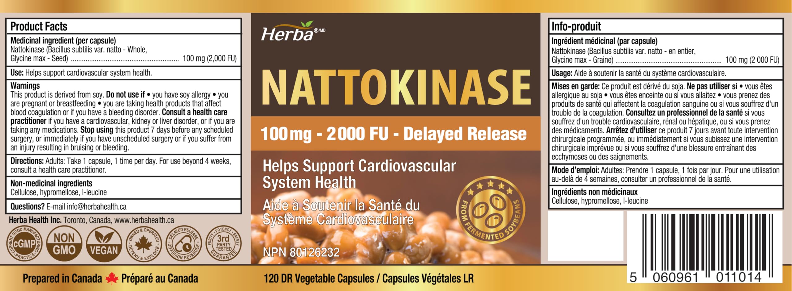 Herba Nattokinase Supplement 2000 FU – 100mg, 120 Delayed Release Capsules | Helps to Support Heart Health | Made in Canada 🍁 All In One Marketplace Canada