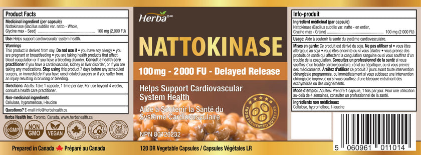 Herba Nattokinase Supplement 2000 FU – 100mg, 120 Delayed Release Capsules | Helps to Support Heart Health | Made in Canada 🍁 All In One Marketplace Canada
