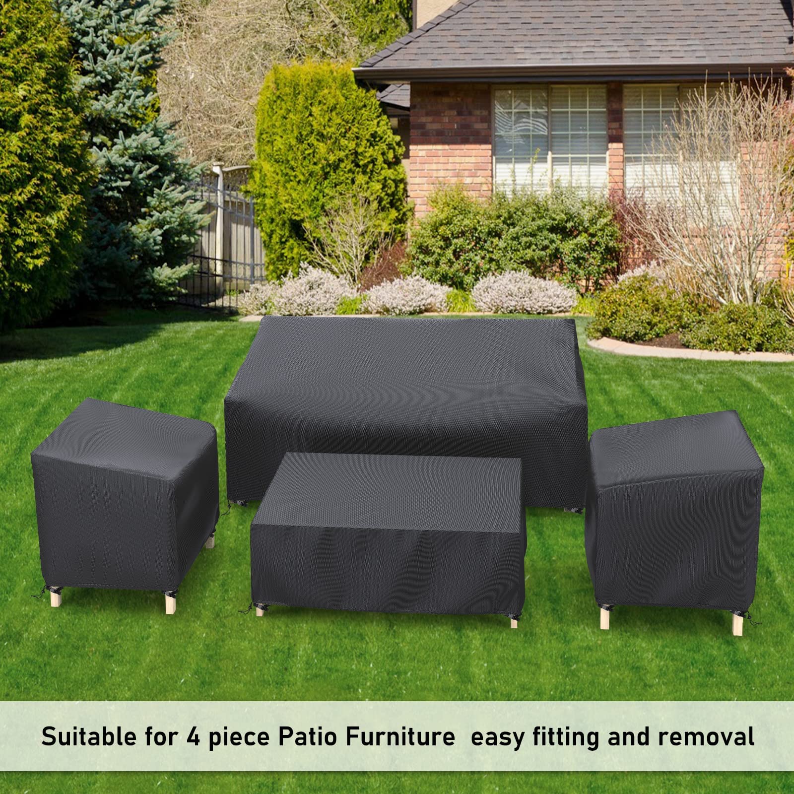 STARTWO Outdoor Waterproof Patio Furniture Covers 4-Piece Set for Chairs 32in, Loveseat 56in, Coffee Table 45in, Heavy Duty 600D, Black 🍁 All In One Marketplace Canada