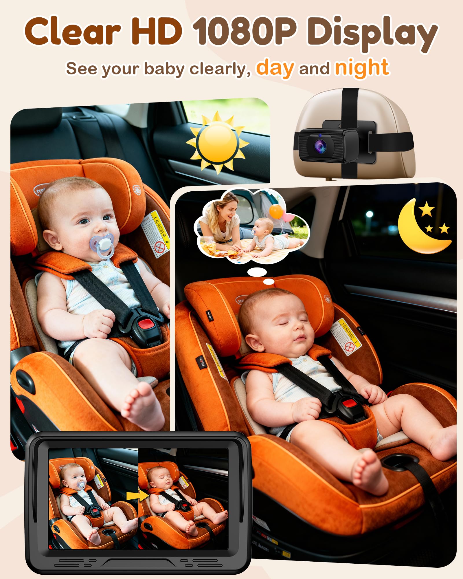 Rohent Baby Car Camera HD 1080P - Rear-Facing Infant Monitor with Night Vision Car Camera for Baby 150° Wide-Angle Lens Anti-Glare Screen Easy Install 360° Adjustable Display 🍁 All In One Marketplace Canada