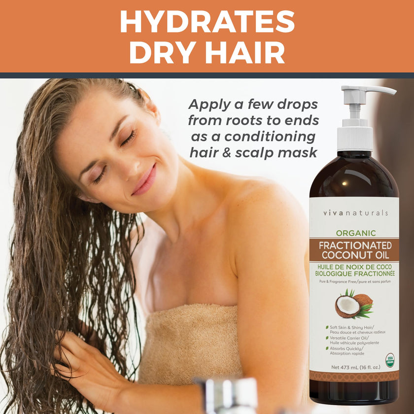 Viva Naturals Organic Fractionated Coconut Oil – Pure Massage Oils for Massage Therapy, Coconut Oil for Skin & Hair, Lightweight Carrier Oil for Essential Oils, 16 fl oz 🍁 All In One Marketplace Canada