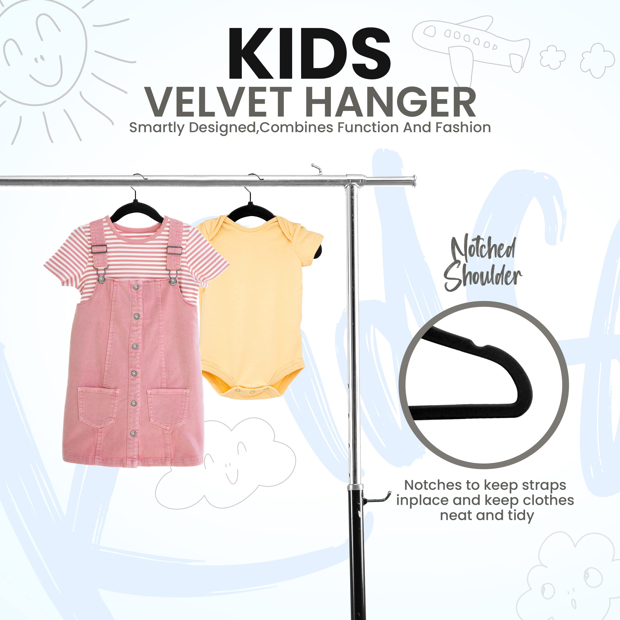Utopia Home Baby Velvet Hangers 50 Pack, Non-Slip Baby Hangers for Kids, Infants & Toddler, Space Saving with 360-Degree Swivel Hook, Durable Small Clothes Hanger, (Black) 🍁 All In One Marketplace Canada