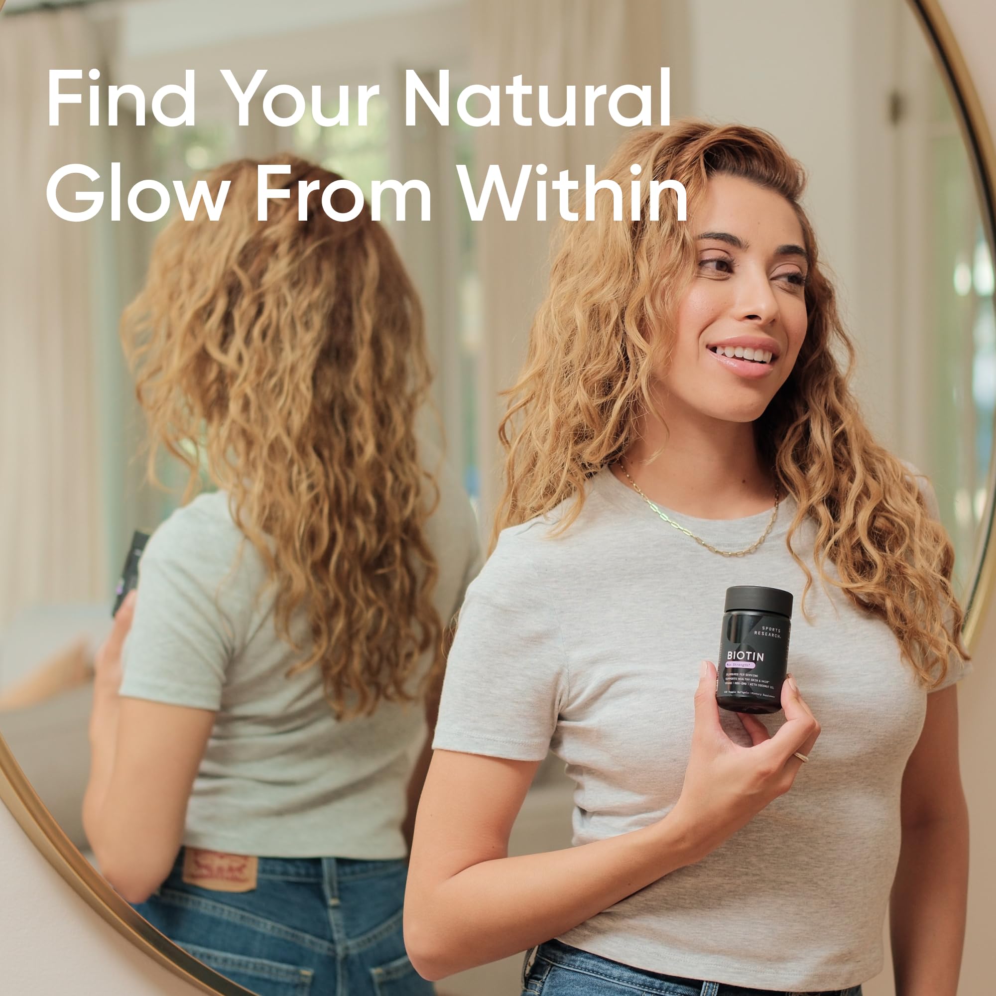 Sports Research® Max Strength Vegan Biotin 10,000mcg with Organic Coconut Oil - Helps to Maintain Healthy Hair, Nails and Skin - Great for Women & Men - 120 Veggie Softgels 🍁 All In One Marketplace Canada