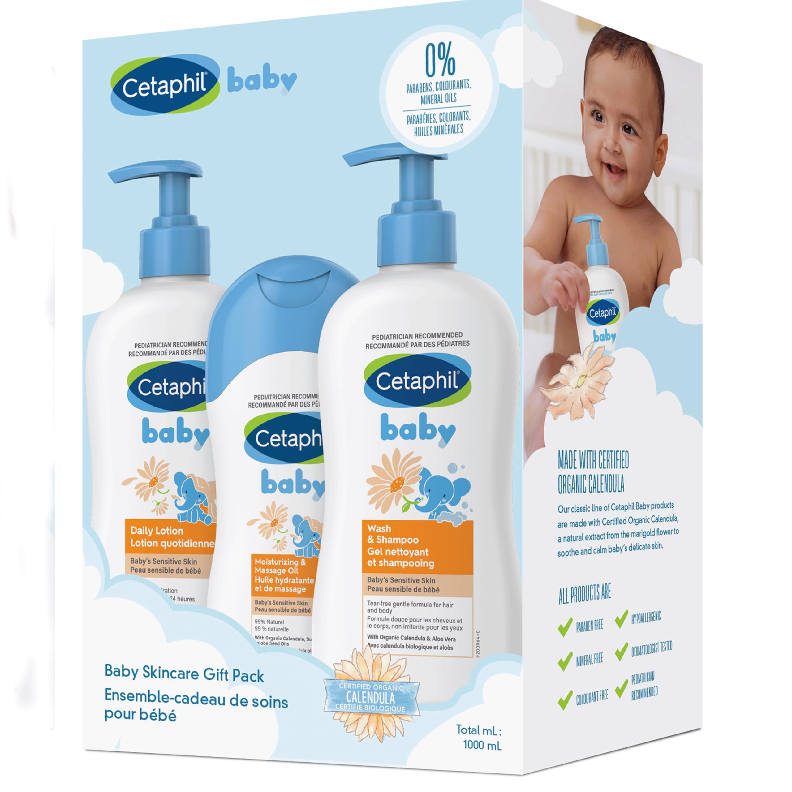 Cetaphil Baby Gift Pack, Newborn Skincare Essentials Set, Baby Lotion, Wash & Shampoo, Moisturizing Oil, Dermatologist Recommended, Paraben Free, 3 Count 🍁 All In One Marketplace Canada
