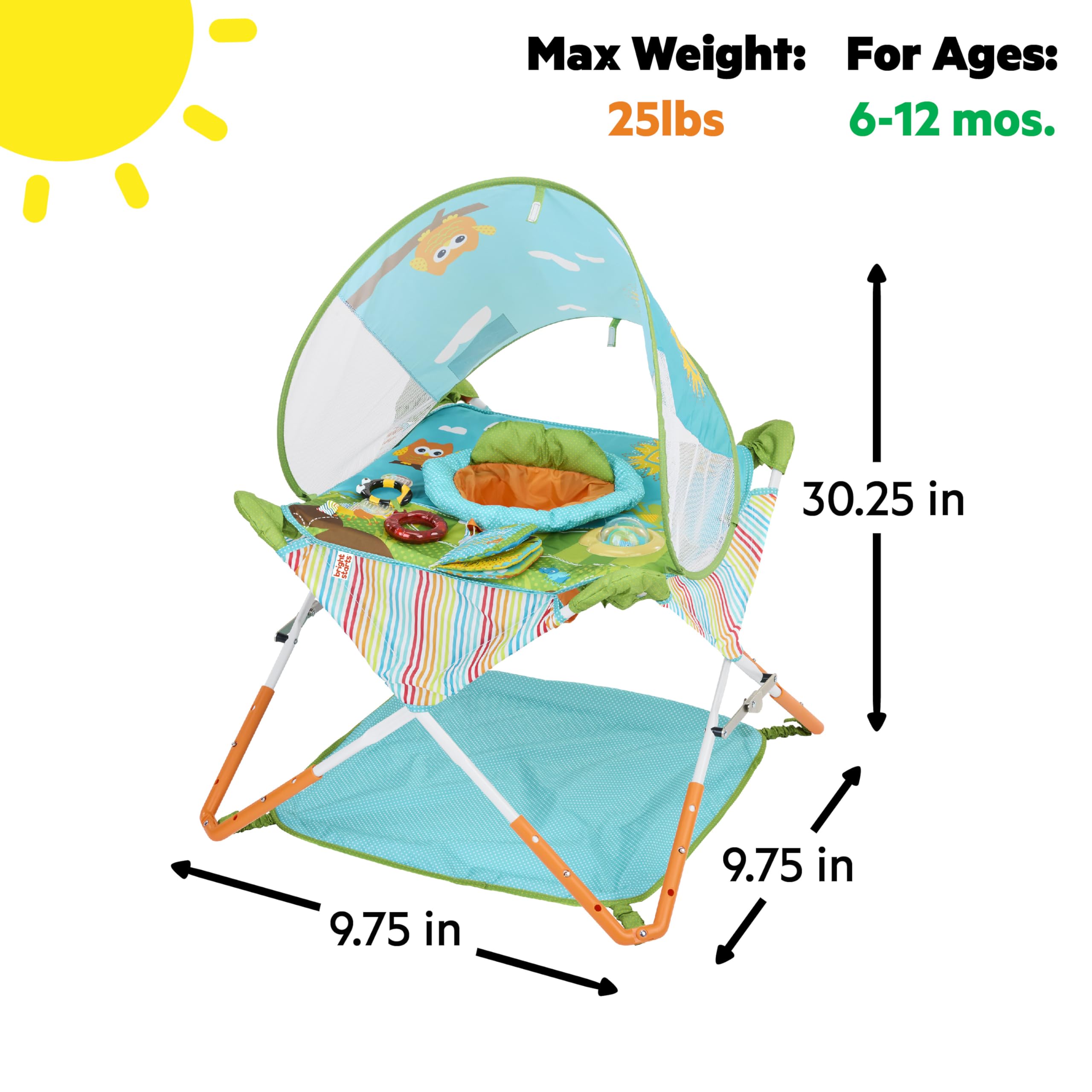 Bright Starts Pop 'N Jump Portable Activity Jumper, Indoor/Outdoor Use, Owl Forest with 4 Sensory Toys, Ages 6-12 Months 🍁 All In One Marketplace Canada