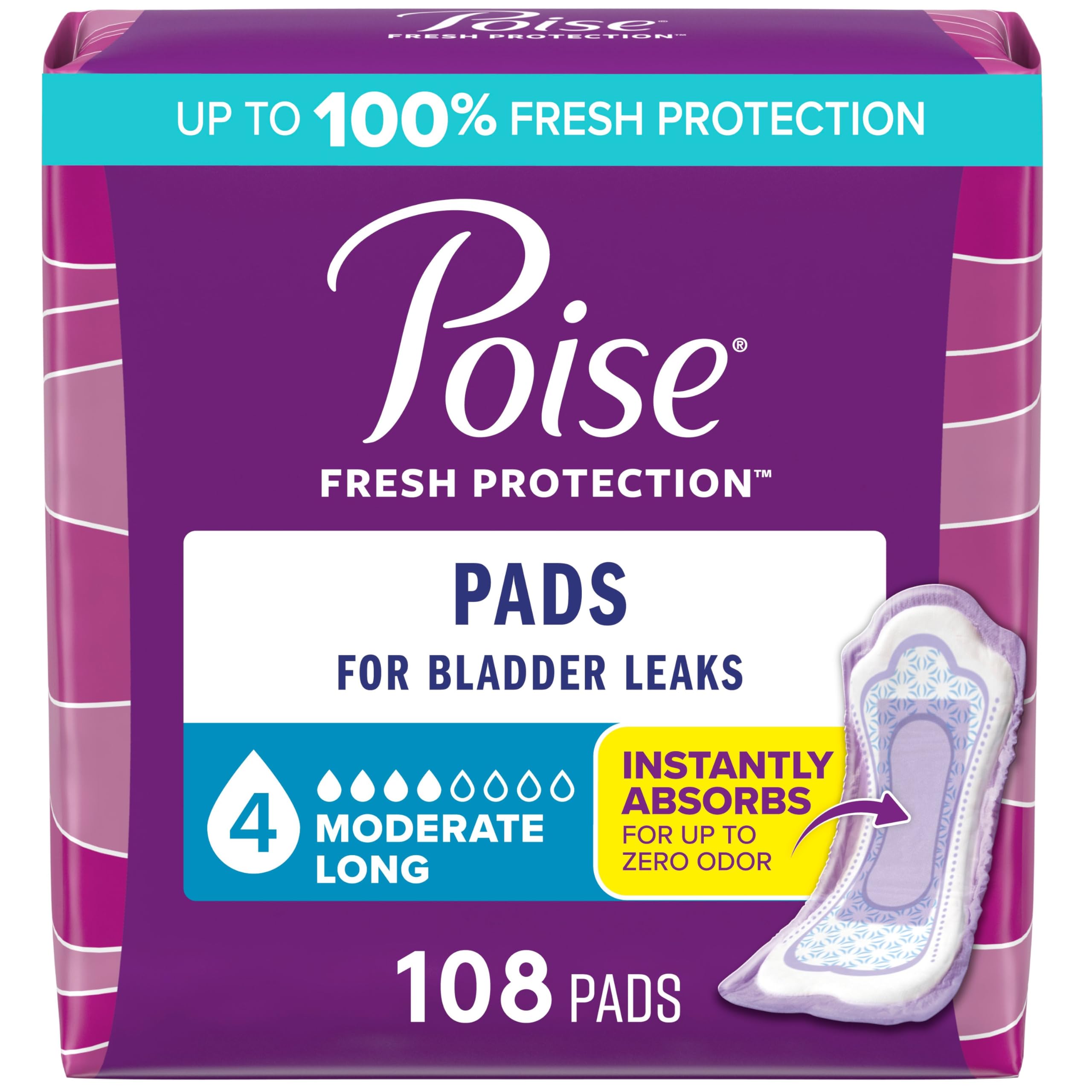Poise Postpartum Incontinence Pads, Moderate Absorbency, Long, 108 Count (2 Packs of 54) 🍁 All In One Marketplace Canada