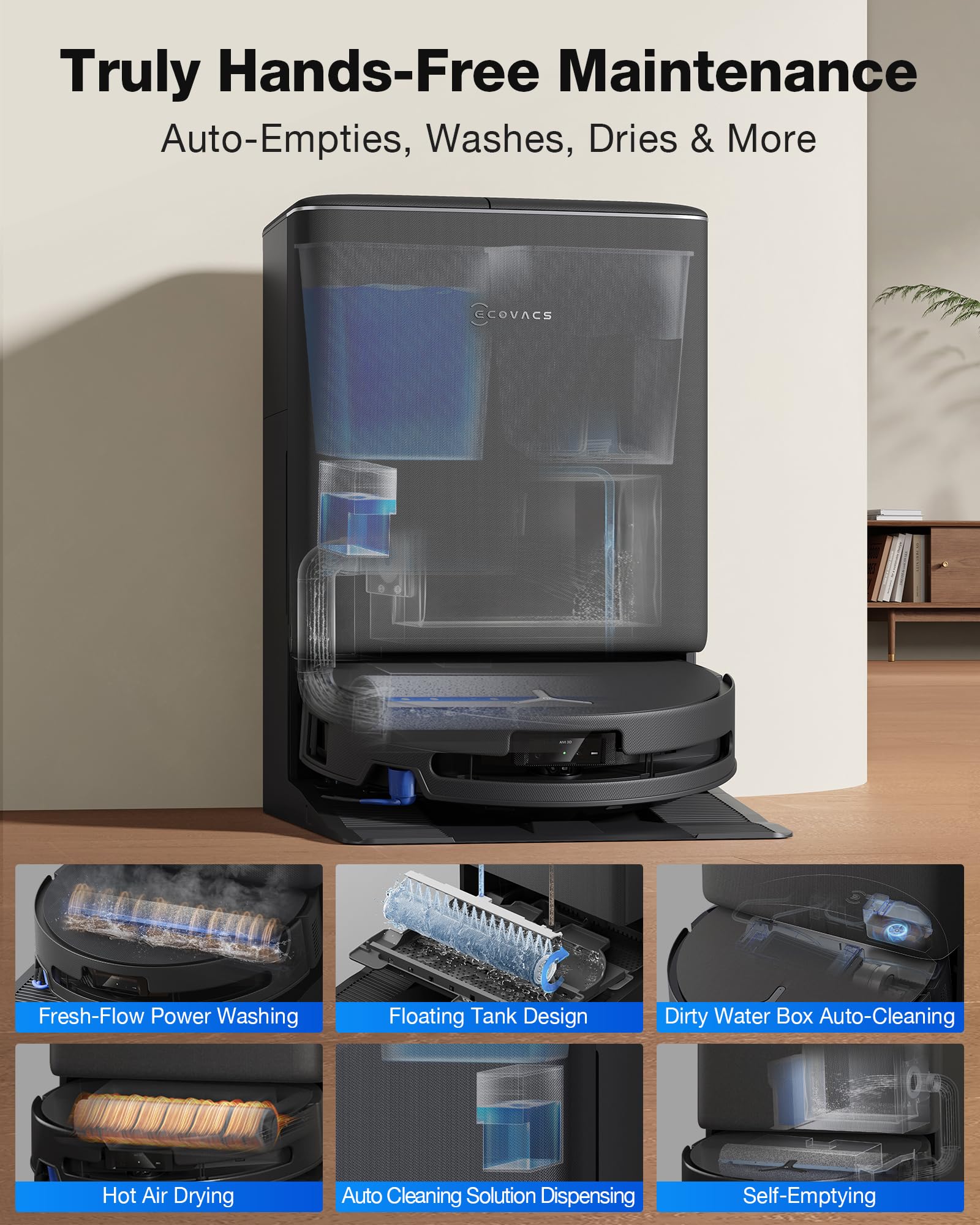 ECOVACS DEEBOT T90 PRO OMNI Robot Vacuum and Mop, 30,000Pa Suction, Instant Self-Cleaning OZMO Roller Mop, TruEdge Deep Edge Cleaning, ZeroTangle, Hot Water Wash & 145°F Air Dry, AI Obstacle Avoidance 🍁 All In One Marketplace Canada