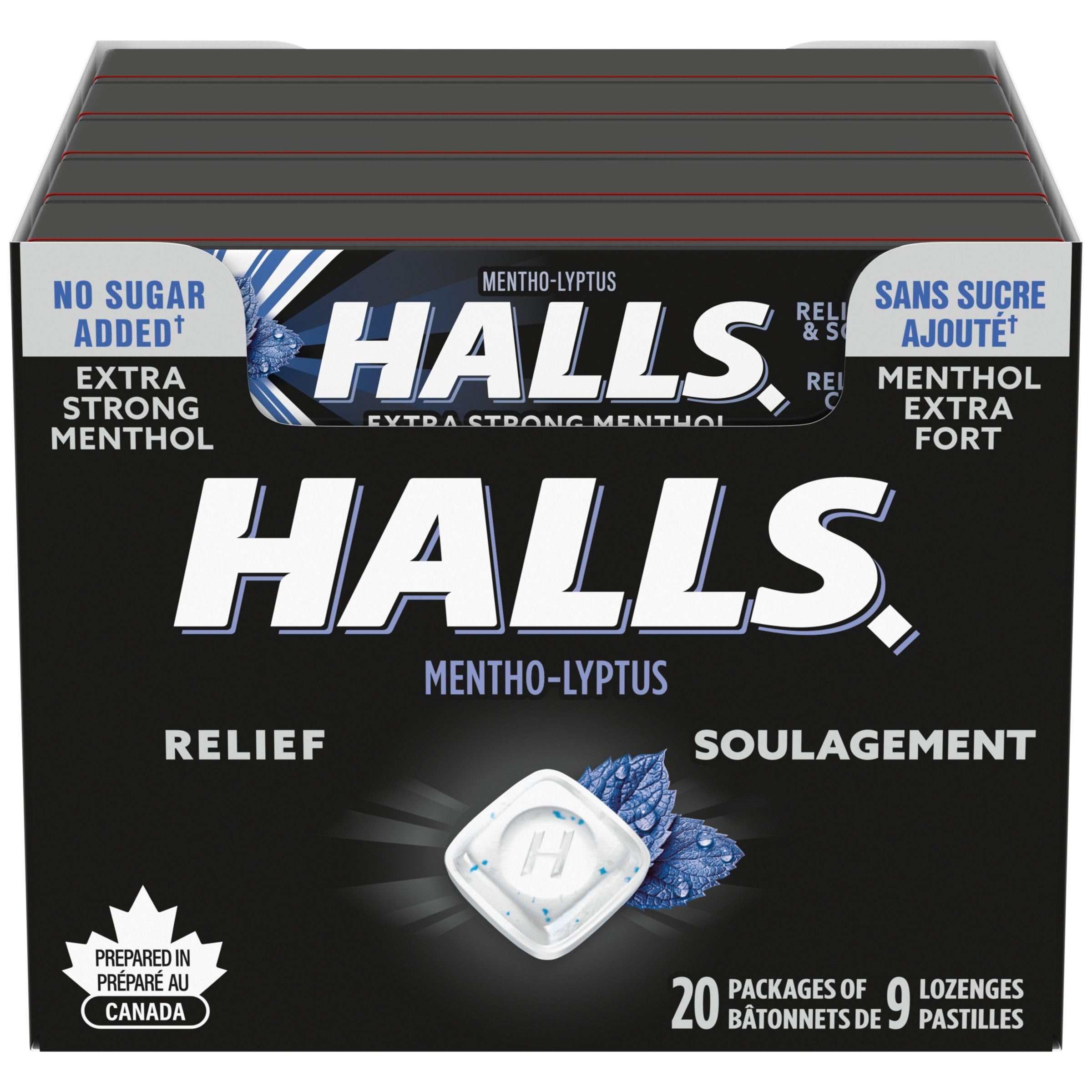 Halls, No Sugar Added Extra Strong, Cough Drops, 9 Lozenges (20 Packs) 🍁 All In One Marketplace Canada