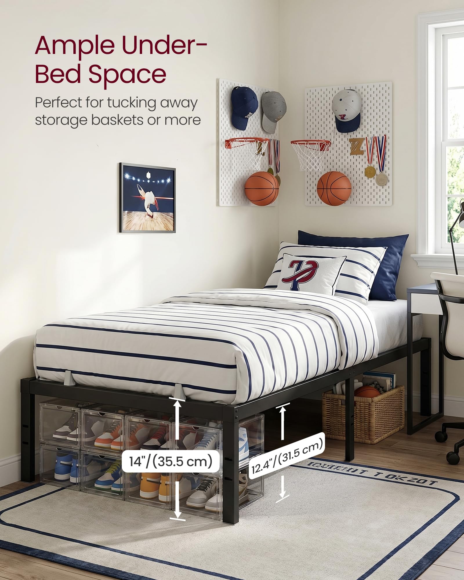 VASAGLE Twin Metal Bed Frame 14 Inches Tall, 550 lb Weight Capacity Heavy Duty Platform Bed Frame with Under-Bed Storage, No Box Spring Needed, Matte Black URMB653BD02 🍁 All In One Marketplace Canada