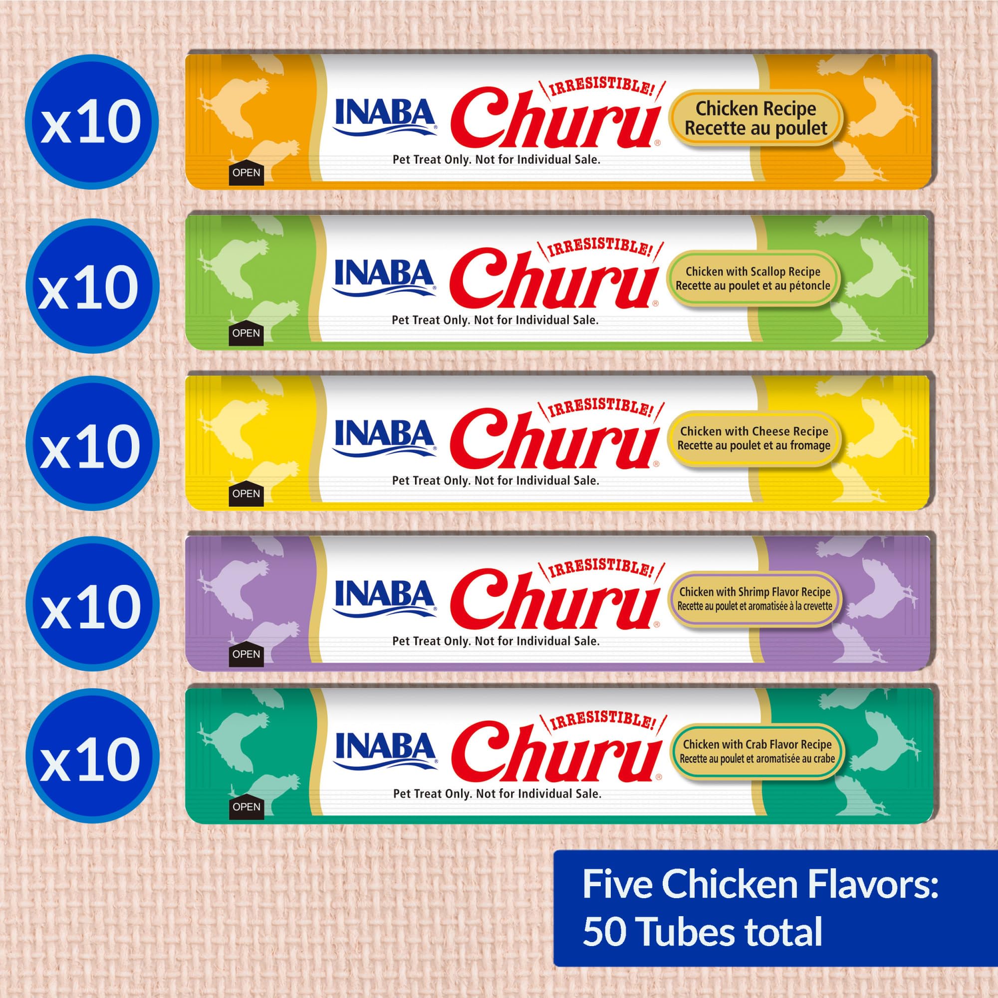INABA Churu Cat Treats, Lickable, Squeezable Creamy Purée Cat Treat with Green Tea Extract & Taurine, 14 Grams Each Tube, 50 Tubes, Chicken Variety 🍁 All In One Marketplace Canada