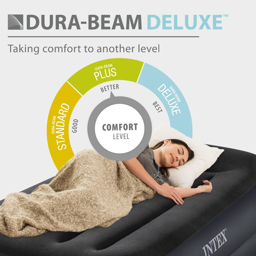 INTEX 64121ED Dura-Beam Plus Pillow Rest Air Mattress: Fiber-Tech – Twin Size – Built-in Electric Pump – 16.5in Bed Height – 300lb Weight Capacity 🍁 All In One Marketplace Canada