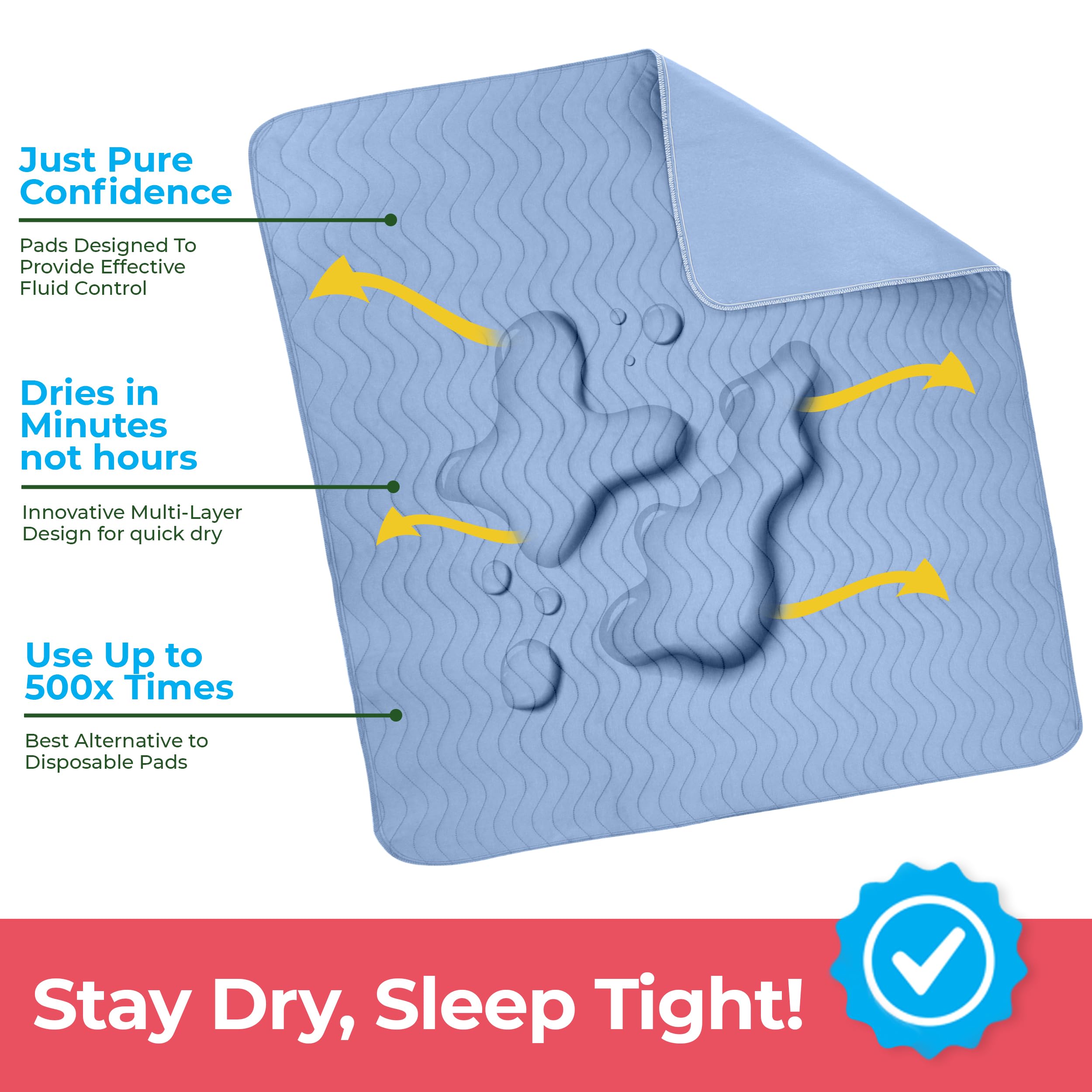 Utopia Bedding (Pack of 4) Waterproof Incontinence Pads Quilted Washable & Absorbent Bed Pad for Adults and Kids 34 x 36 inches (Blue) 🍁 All In One Marketplace Canada