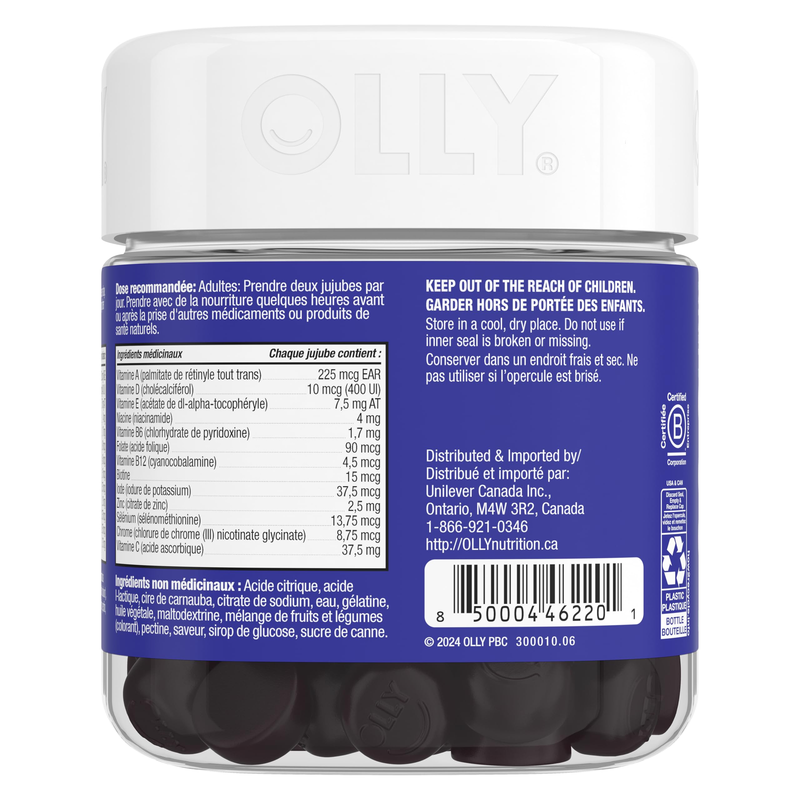 OLLY Men's Multi Gummy Supplement with no artificial flavours and colours Blackberry Blitz multivitamin to help support men's health 45 day supply 90 gummies 🍁 All In One Marketplace Canada