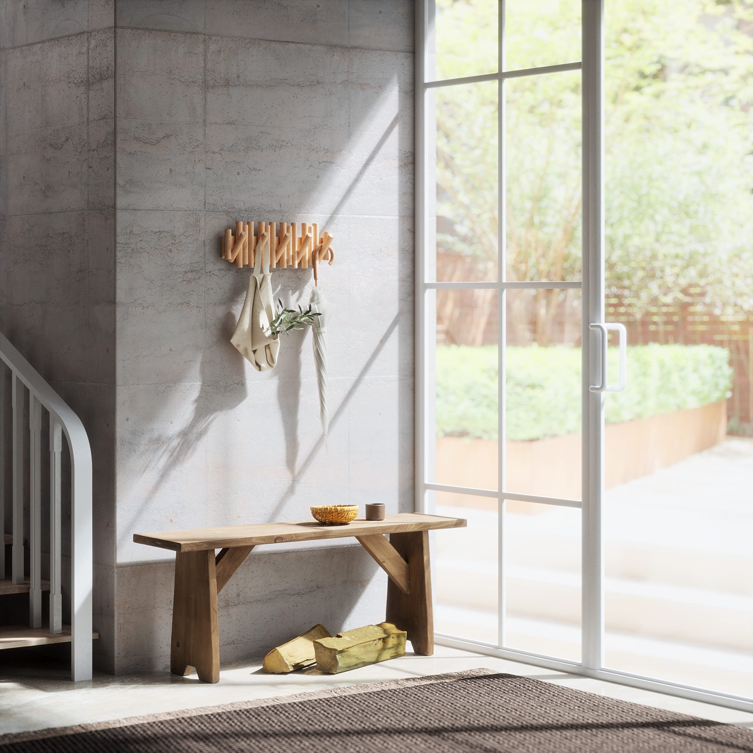 Umbra Picket Coat Rack Wall Mount – 5 Flip-Down Wood Coat Hooks, Modern & Functional Storage, Easy Install Wall Hooks, Natural 🍁 All In One Marketplace Canada