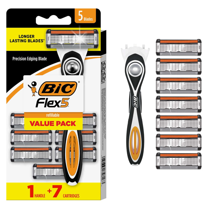 BIC Flex 5 Men's Refillable 5-Blade Razors with 1 Handle and 7 Cartridges, Up to 13 Shaves Per Cartridge, Men's Razors for First Apartment Essentials 🍁 All In One Marketplace Canada