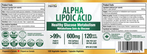 Herba Alpha Lipoic Acid 600mg – 120 Capsules | >99% Ultra Pure | Made in Canada | Blood Sugar Support Supplement 🍁 All In One Marketplace Canada