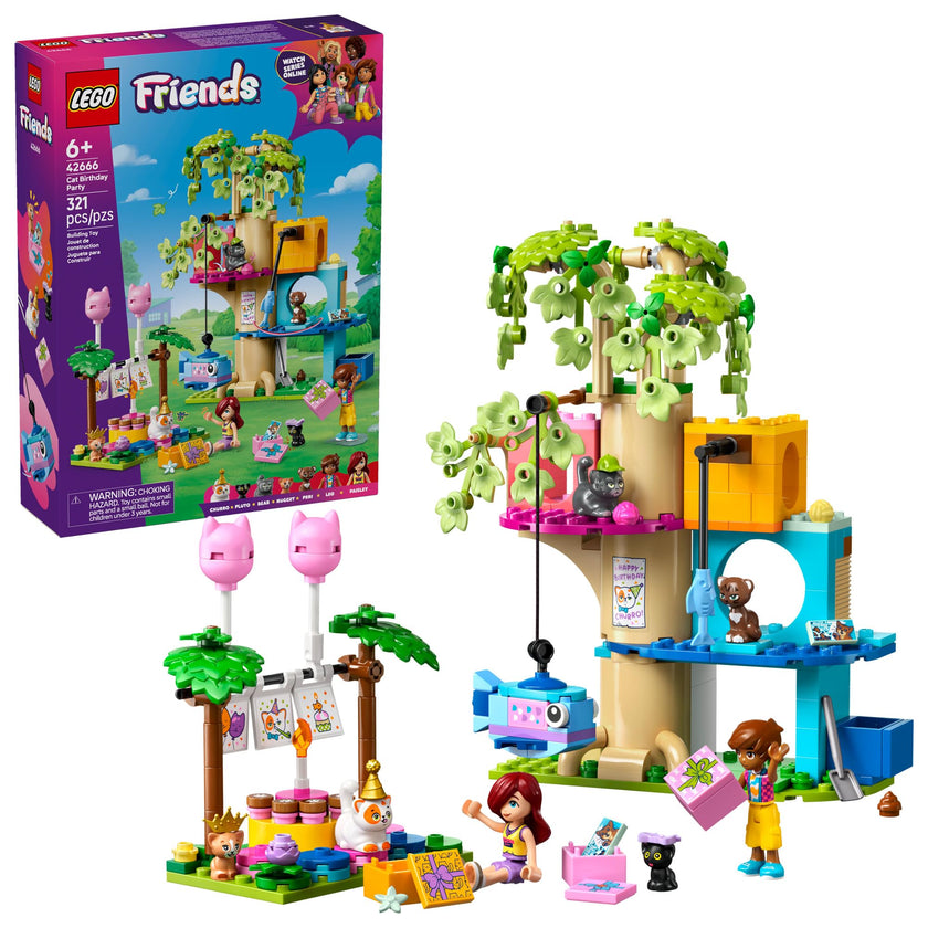 LEGO Friends Cat Birthday Party & Tree House Building Toy - Pretend Play Building Blocks W/Cat Toys & 2 Minidolls - Creative Storytelling Kids Toy for Girls and Boys, 9+ - Birthday Gift Idea- 42666 🍁 All In One Marketplace Canada