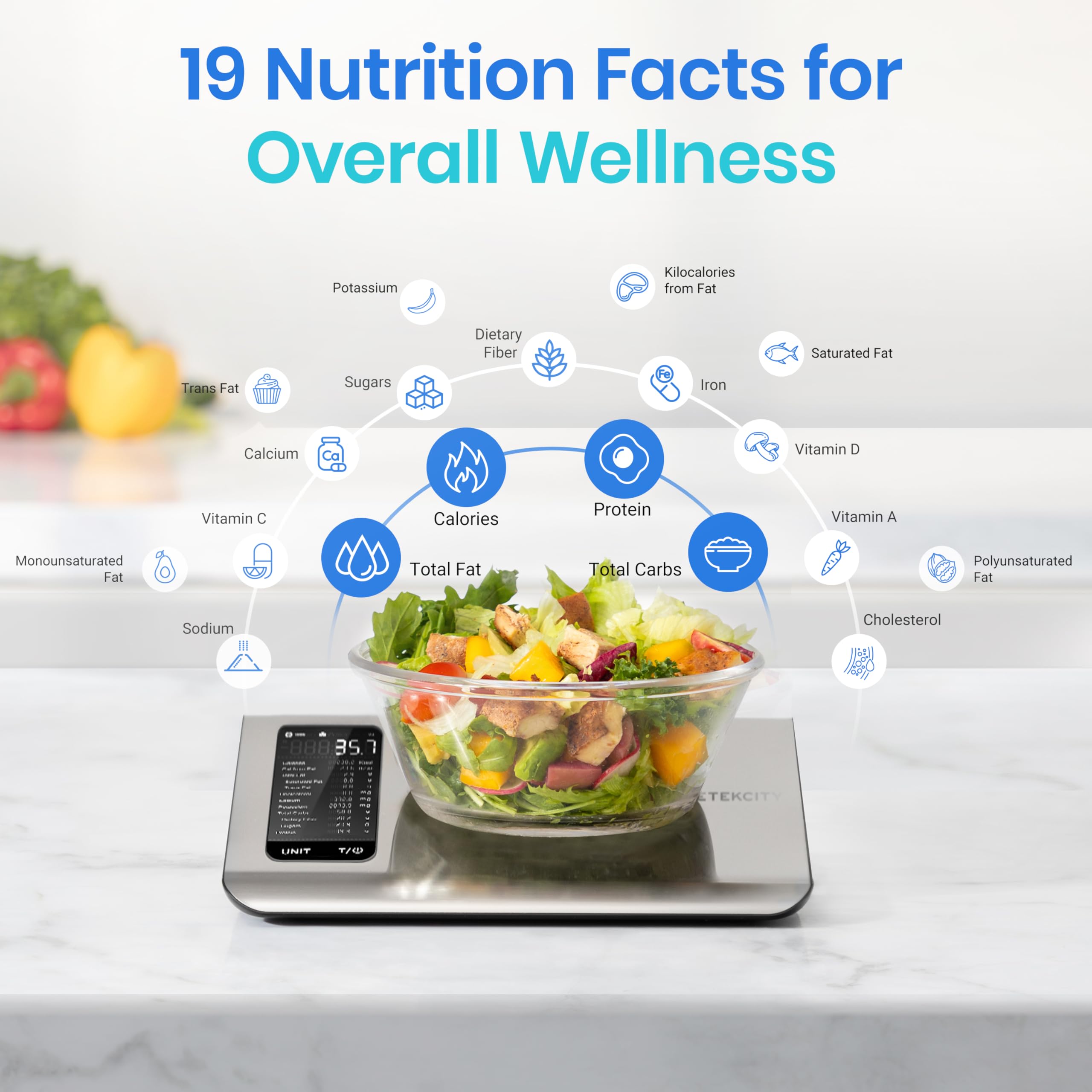 Etekcity Smart Food Nutrition Kitchen Scale, Digital Grams and Ounces for Weight Loss, 19 Facts Tracking, Baking, Cooking, Portion Control, Macro, Keto, 11 Pounds-Large, 304 Stainless Steel 🍁 All In One Marketplace Canada