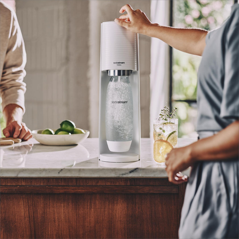 SodaStream Terra Sparkling Water Maker Bundle (White), with CO2, DWS Bottle, and Bubly Drops Flavors 🍁 All In One Marketplace Canada
