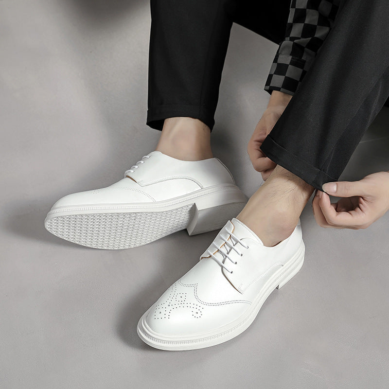 Men's White Pointed Toe Dress Shoes British Formal Business Lace-Up Leather Shoes Canada USA