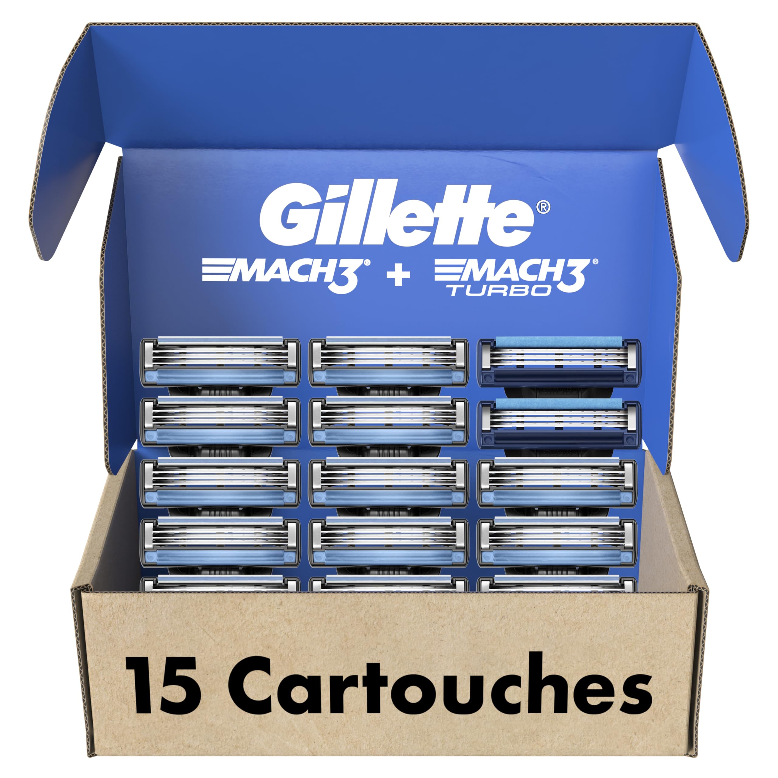 Gillette Men's Razor Blade Refills, 13 Mach3 Cartridges + 2 Mach3 Turbo Cartridges Blue, Total Pack of 15 🍁 All In One Marketplace Canada